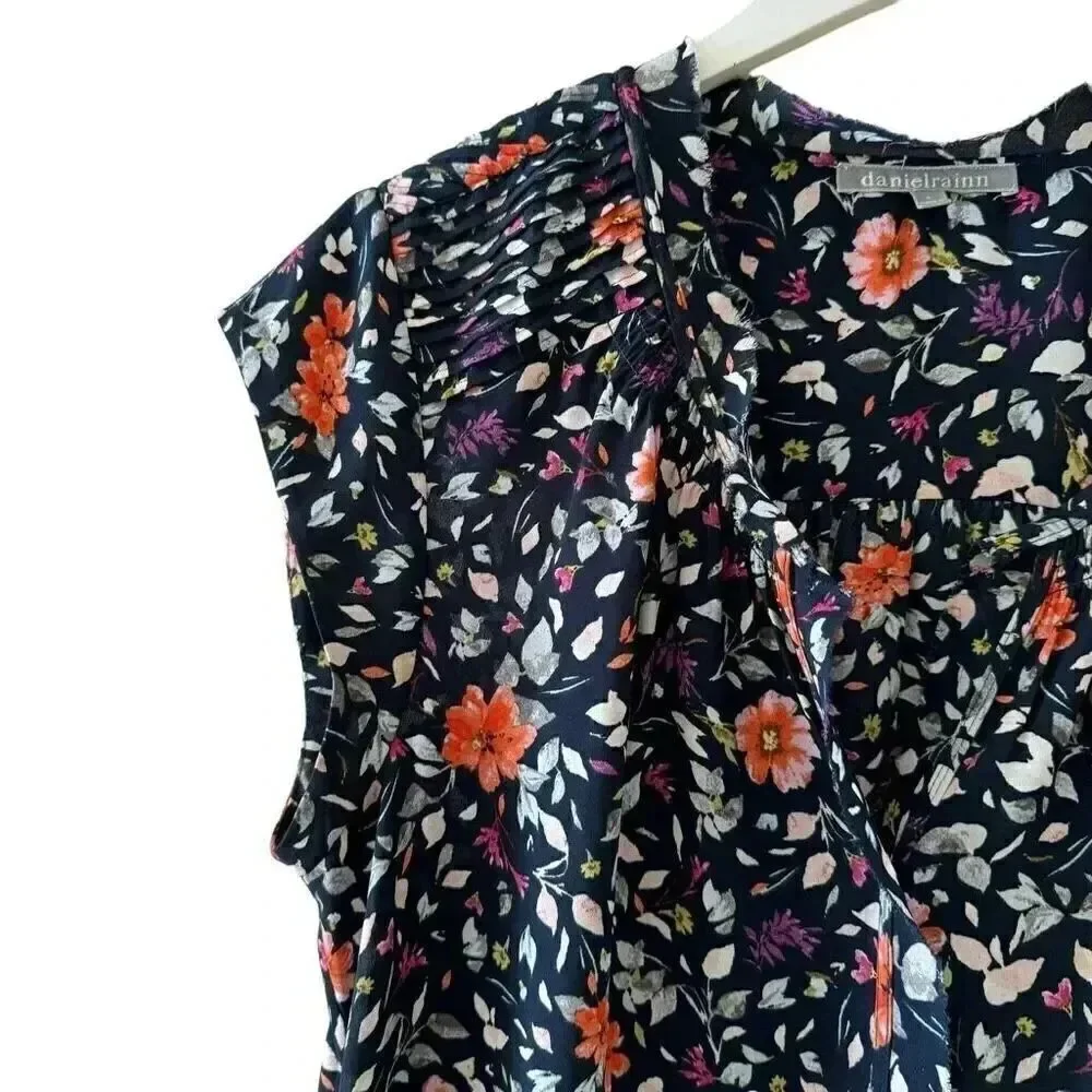 Anthropologie Danielrainn Floral Print Blouse Top Short Sleeve Chiffon L #2205